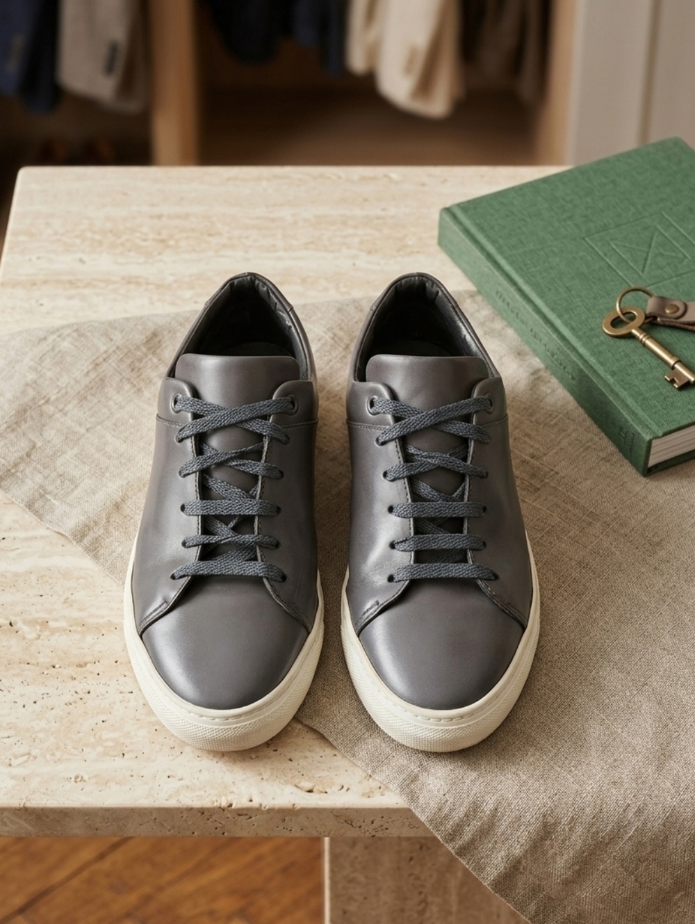 Brother Frère Grey Leather Low Top Sneaker 42 US 9 Made in Portugal Quiet Luxury
